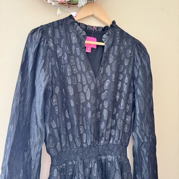 Lilly Pulitzer Avelynn Silk Dress Black Onyx Seeing Spots Metallic sz 8 NWT $258 - Picture 4 of 10